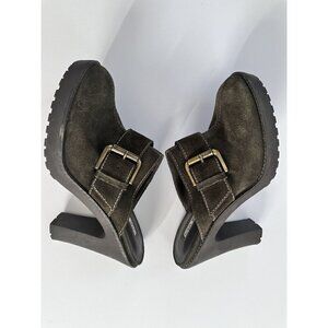 La Spiga Women's Suede Olive Green Mules Clogs Size 6.5 Retro Y2K 70s 80s 90s